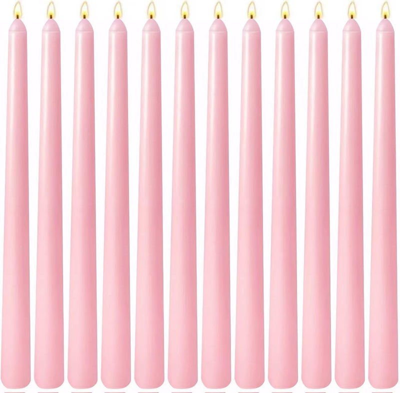 Sihuida 12 Pack 10 inch Pink Taper Candles, Unscented Dripless Candlestick Bulk for Home Dinner Wedding Romantic, Long-Lasting Burn Time of 7-8 Hours - Image 1